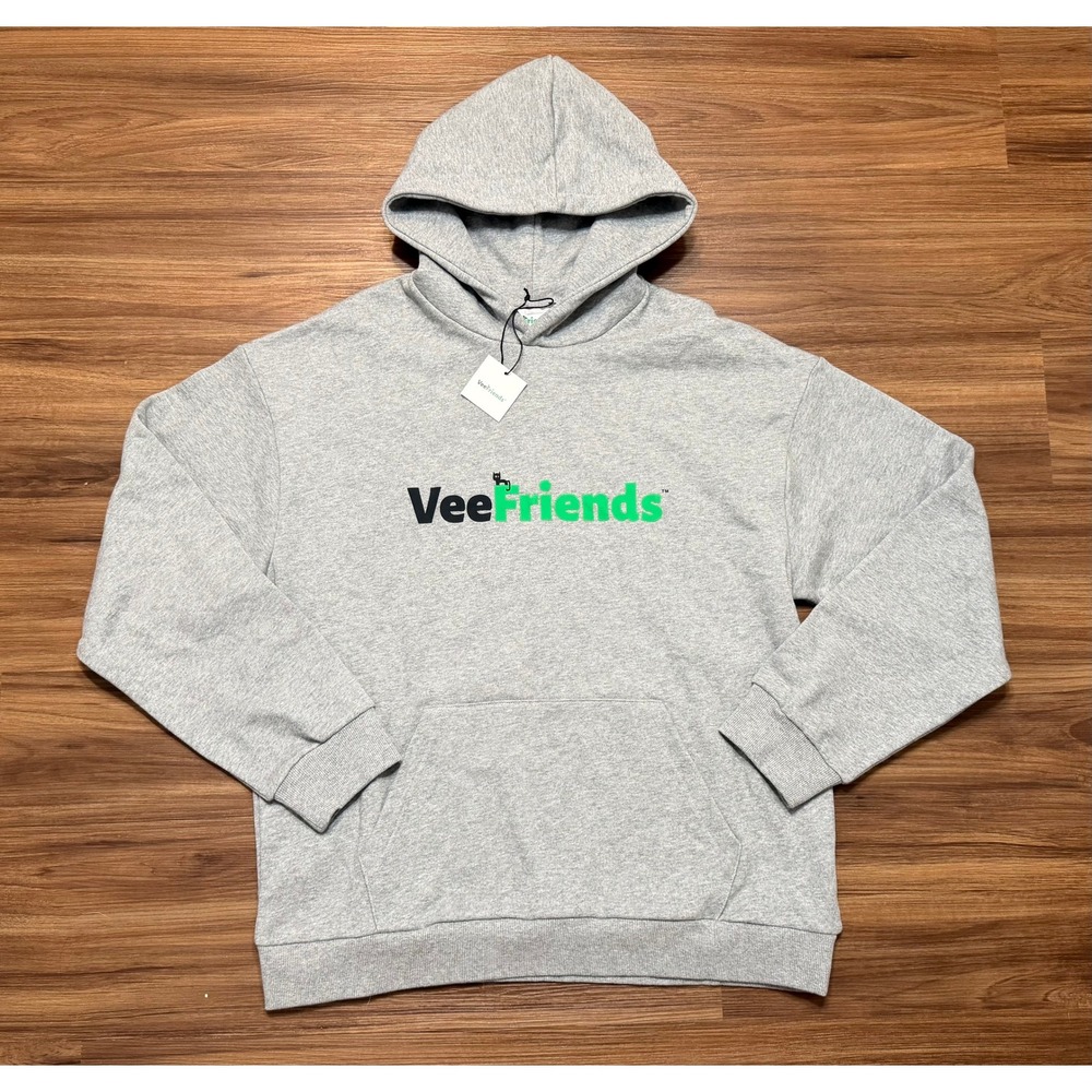 VeeFriends Logo Hoodie Heather Gray Cotton Blend Pullover Sweatshirt Sz L NWT